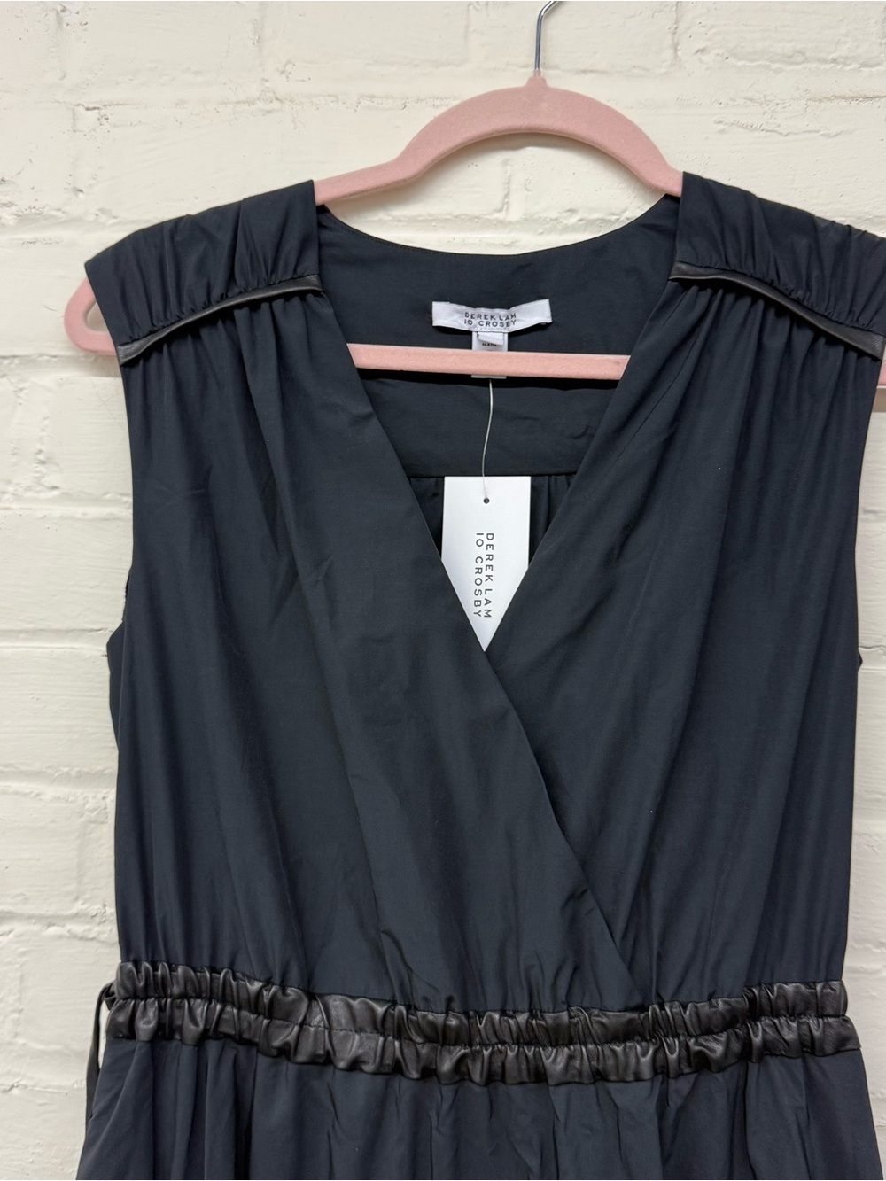 NWT Derek Lam 10 Crosby Eros Faux Leather Trim Poplin Dress Size 10 - Picture 3 of 8